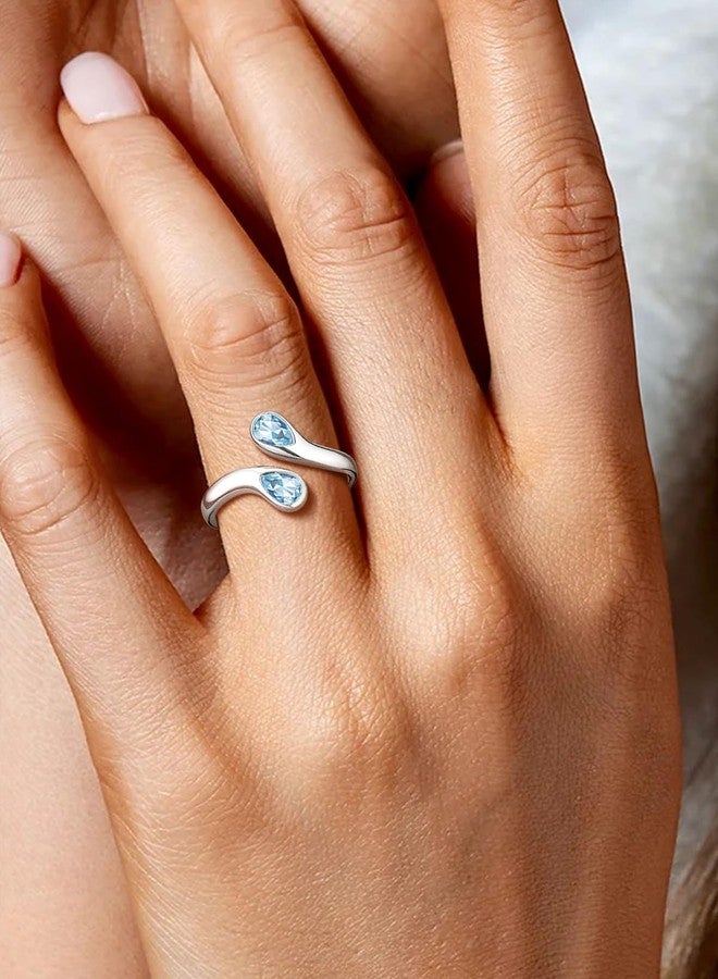 Silvora 925 Sterling Silver Ring Open Twist Stackable Rings for Women March Birthstone Ring for Mother Stacking Rings - Image 2